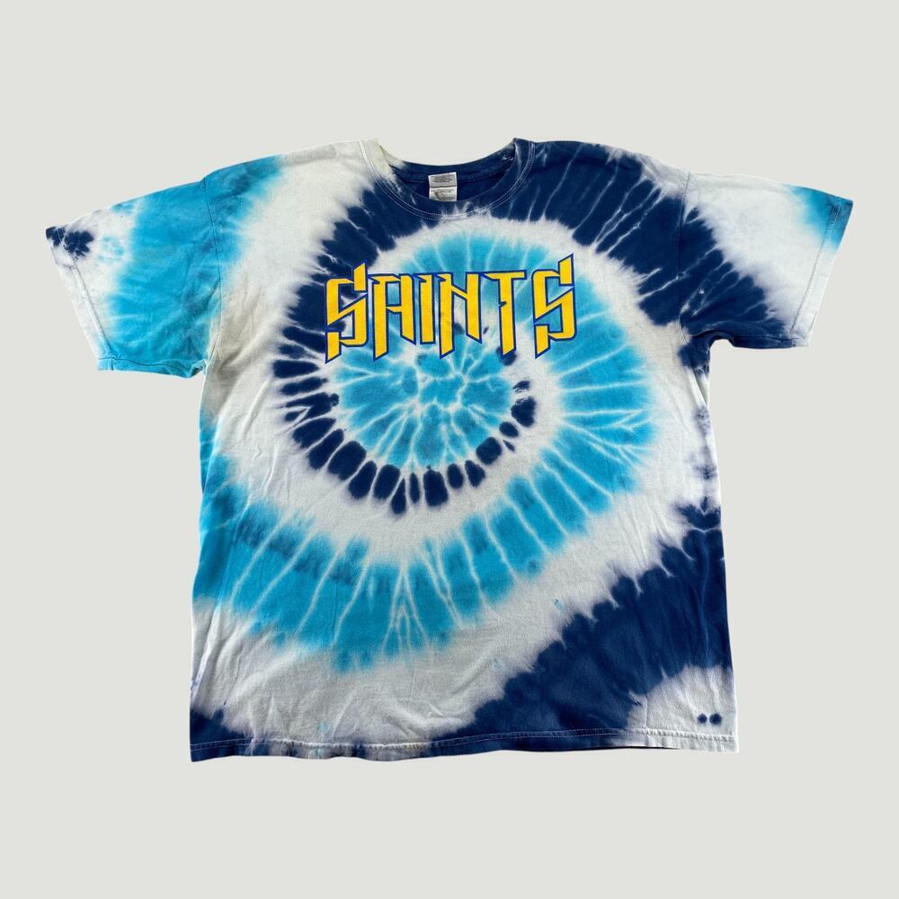 Saints Tie Dye Graphic T Shirt Blue Spiral Fleur De Lis Football XL Cotton